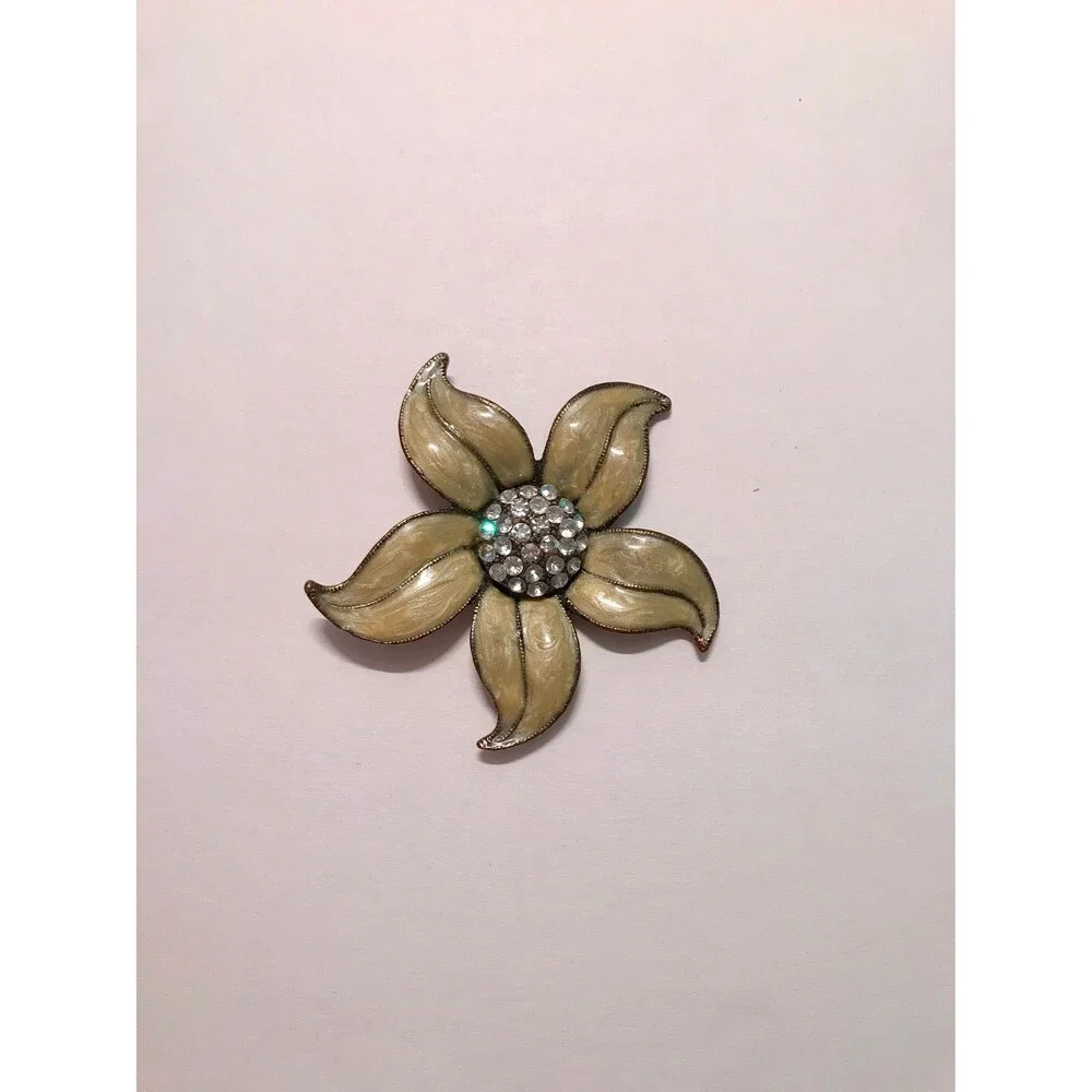 Vintage Floral Enamel and Rhinestone Brooch